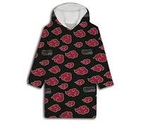 Aymax Sweat Plaid Naruto Akatsuki Enfant, Sweat Poncho à Manches Longues Oversize en Flanelle Douce Capuche avec Sherpa. Taille Unique Enfant/Ado
