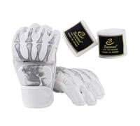 Aymzbd Gants de Boxe, équipement MMA, Paume Ouverte, Demi-Moutons, Protège-Mains Légers, Cuir PU Respirant, Absorption des Chocs, Sangle Ajustable, Adaptés à, Squelette Blanc