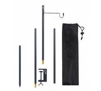 Aymzbd Support de Lampe Extérieur Pliable Accessoire pour Lanterne avec Fixation Bureau et Piquet Support de Lampe Réglable Structure Légère en Alliage, Noir, 3 Sections, Crochet Simple