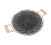 AYNEFY Coréen BBQ Grill Pan, Antiadhésif Rond Grill Pan avec Manche en Bois, Distribution Rapide de la Chaleur, adapté pour Induction, Gaz, Cuisinières électriques, Nettoyage Est Facile, (34 cm)