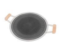 AYNEFY Coréen BBQ Grill Pan, Antiadhésif Rond Grill Pan avec Manche en Bois, Distribution Rapide de la Chaleur, adapté pour Induction, Gaz, Cuisinières électriques, Nettoyage Est Facile, (38 cm)
