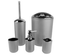 AYNEFY Ensemble D'Accessoires De Salle De Bain 6 Pièces, Résine Lisse avec Accents Chromés Polis, Comprend Poubelle Et Brosse Toilette Support Inclus, Distributeur