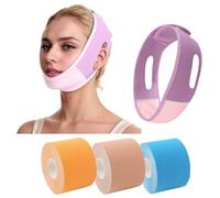 AYNKG 1 PCS Masque de Lifting du Double Menton (Rose),3 PCS Bande de Lifting du Visage, 2.5cm x 5m Bande de Rides du Visage, Patch Anti-Rides,Patch Tenseur de la Peau (Peau Claire/Bleue Ciel/Orange)