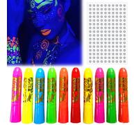 AYNKH 10 Crayons De Peinture Néon Pour Le Visage Et Le Corps, Avec des Autocollants Strass, Pour Festival, Mardi Gras, Halloween, Maquillage