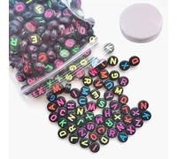 AYNKH 1000 Perles Letter Beads Set,1000pcs fond noir Fluorescent lettre perles + 10m longueur 0.7mm corde élastique set pour Fabriquer des Bracelets