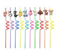AYNKH 10PCS Pailles Animaux Enfants, Décoration Animaux, Lapin, Chaton, Canard, Matière plastique, Pailles à Boire, Réutilisables pour Décoration d'Anniversaire, Décoration de Fête