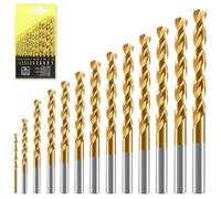 AYNKH 14pcs ensemble de forets hélicoïdaux en acier à grande vitesse, ensemble métrique en acier à grande vitesse, M35 outil de foret en métal revêtu de titane cobalt, tige droite 1mm - 6,5 mm