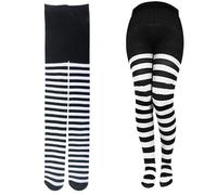 AYNKH 2 Pcs Striped Kids Pantyhose,Leggings pour filles,Halloween Noël,Collants Rayés Noirs et Blancs pour Enfants,Vêtements de fête,Costumes de scène,Cadeaux,Articles de mode pour enfants