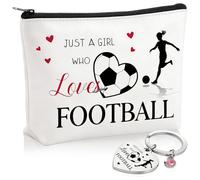 AYNKH 2 Pièces Cadeau Football pour Femme,Trousse de Maquillage Motif Football avec Porte-Clés Cœur,Idée Cadeau pour Fille Amoureuse du Football,Anniversaire,Saint-Valentin,Cadeau pour Petite Amie