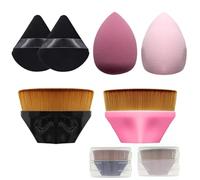 AYNKH 2×pinceau à fond de teint 2×Eponge cosmétique 2×Foundation Puff Soft-Touch Design Fleurs Brosse Fond de Teint Set de Pinceaux de Maquillage Convient pour mélanger liquide Concealer Premium Crème