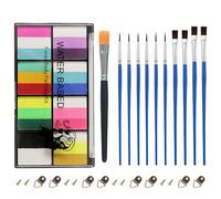 AYNKH 24 peinture de visage colorée avec 11 brosses, sûre et sans toxine, facile à teintre, facile à laver, adapté pour enfants et adultes, Halloween, Noël, Carnaval, Fête, jeu de rôle