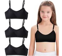 AYNKH 3 Pack Girls' Bra,Bustier Mädchen,Skin-Friendly Cotton Sports Bra Sport BH,Training Bras Underwear and Adjustable Strap Girls Crop Top for Kids 8-14 Years,Teenager Mädchen Geschenke(Noir)