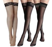 AYNKH 3 paires de bas en dentelle transparente pour femmes, bas en résille transparente pour femmes et filles