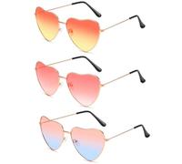 AYNKH 3 paquets Lunettes de soleil Hippie Specs Vintage en forme de coeur couleur dégradée 70s Lunettes de soleil rétro Accessoires de mode pour les femmes, les fêtes d'anniversaire et la plage
