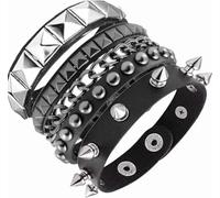 AYNKH 3PCS Punk Rock Bracelet en Cuir, Emo Bracelet Incrusté,Cuir Pointu, Bracelet Manchette,Hommes Femmes 80 'S Bijoux Gothique, RéGlable Wrap Bracelet Manchette, Soul IndisciplinéE Accessoires