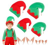AYNKH 4 Pack Christmas Elf Hats with 4 Pairs Light Yellow Elf Ears,Children's Gnome Hat, Christmas Holiday Hats for Children, Adults, Carnival Party