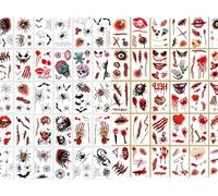 AYNKH 40PCS Tatouages de Visage d'Halloween, Tatouages Temporaires de Grande Taille Imperméables avec Araignées 3D Réalistes & Motifs de Cicatrices Sanglantes,Costume d'Halloween