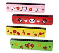 AYNKH 4PCS Harmonica en Bois Dessin Animé, Orgue à Bouche 16 Trous Harpe Diatonique à Double Rangée, Cadeau Musical Parfait Jouets Éducatifs pour Débutants Enfants Étudiants