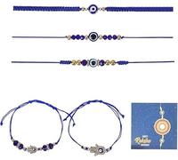 AYNKH 5 pièces bracelets Rakhi bleus avec carte de vœux Rakhi pour frères avec coffret cadeau Bracelet tissé ajustable