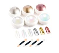 AYNKH 6 BoîTe Pearl Poudre Chrome Ongle, Livré avec 4 Bâtons éponge, Miroir Métallique Effets et Poudre Effet, pour Ongles Manucure Salon, pour La DéCoration D'Art Ongle