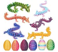 AYNKH 6PCS Dragon Eggs Set, 3D Printing Multi-Coloured Articulated Crystal Fidget Toys, Collectible Dragon Egg Kit for Kids Teens, Easter Basket Stuffers, Home & Office Decoration, Surprise Gift
