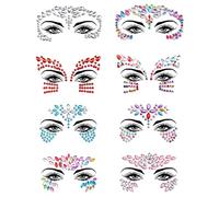 AYNKH 8PCS Autocollant de visage, Strass Autocollant, Tatouage Temporaire Strass Visage,Tatouages Temporaires pour le Corps Auto-adhésif