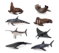 AYNKH 8pcs réaliste Ensemble de Figurines d'animaux Marins, 10cm Requin Baleine Swordfish Loutre de mer Morse Dauphin Jouet Baignoire Jouet, Enfants Adultes Noël Cadeau d'anniversaire gâteau Tops