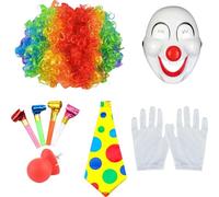 AYNKH 9 PCS Déguisement Clown, Perruques de Clown, Masques de Clown, Nez Rouges, Perruques Courtes et Bouclées, Déguisements de Carnaval, Halloween, Jeux de Rôle