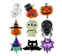 AYNKH 9PCS Halloween Foil Ballons Set, ballons en foile d'Halloween surdimensionné, citrouille, araignée, chauve-souris, sorcière, squelette, fantôme, décoration de la fête des enfants