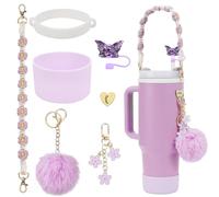 AYNKH Accessoire Stanley Cup Premium Set -7PCS,Including Straw Lid,Cup Handle Strap,Cup Bottom Protective Cover,Cup Decoration,Suitable for 40oz and 30oz Stanley Cups,Accessories Quencher Purple