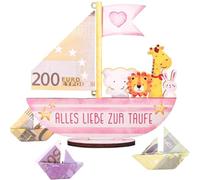 AYNKH Baptême Gifts for Boys and Girls,Wooden Boat with Base,Baptism Gift Girl,Love for Christening,Gifts Baby, Birth Christening Money Gift, Gift for Christening Boy Girl (Pink)