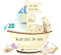 AYNKH Baptême Gifts for Boys and Girls,Wooden Boat with Base,Baptism Gift Girl,Love for Christening,Gifts Baby, Birth Christening Money Gift, Gift for Christening Boy Girl (Couleur du Bois Brut)