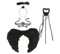 AYNKH Costume d'ange noir déchu, ailes d'ange et halo d'Halloween, baguette de fée, masque en dentelle pour les yeux, costume d'ange noir et de démon pour adulte enfant Halloween fête d'anniversaire