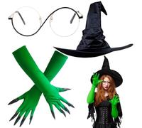 AYNKH Ensemble de Costume de Sorcière 3 Pièces,Costume de Sorcière d’Halloween,Comprenant des Gants, un Chapeau pour Femme et des Lunettes, Idéal pour Halloween, les Jeux de Rôle et Les Fêtes