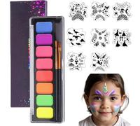AYNKH Kit de Peinture Visage Enfants et Adultes, Palette de Couleurs arc-en-ciel avec 8 Modèles Réutilisables, Peinture Corporelle pour Maquillage de Scène, Carnaval, Noël, Halloween