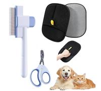 AYNKH Kit de Toilettage pour Animaux : 1 Peigne à Chats + 2 Paires de Gants Double Face + 1 Cisaille à Ongles Universelle - Peigne à Puces, Dénoueuse en Acier Inoxydable, Gants Anti-Perdreau pour Chat