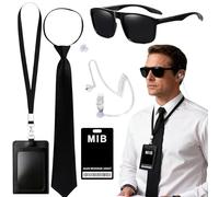 AYNKH Kit Sécurité Agent Secret Accessoires Déguisement avec Lunettes Noires, Cravate, Oreillette et Carte ID, Costume de Style Espion Professionnel，Idéal pour Les Parties de Jeu de Rôle