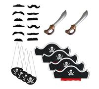 AYNKH Lot de 22 Accessoires pour Deguisement Pirate Femme Homme, Cache Oeil Pirate, Chapeau Pirate, épée de Pirate, Barbe de Pirate Costume Pirate Femme Accessoire Pirate pour Halloween, Carnaval
