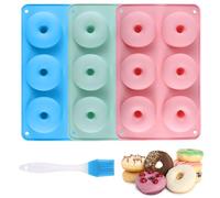 AYNKH Lot de 3 moules à beignets en silicone, moules à beignets en silicone, grands moules à 6 cavités, moule à beignets, moule à beignets, ustensiles de cuisson, outil de boulanger, avec brosse