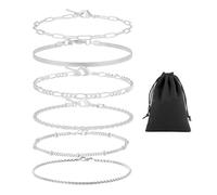 AYNKH lot de 6 femmes plaqué empilage bracelet argent charme acier inoxydable empilage bracelet cordon réglable Cuba Figaro perles bijoux bracelet maillons ensemble fille