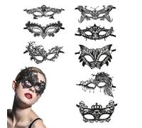 AYNKH Lot de 8 Masque de Mascarade, Masque de Dentelle Noir, Masque Vénitien, pour Halloween Mascarade Carnaval Fête Bal Costumé, Noir (8 Différents Modèles)