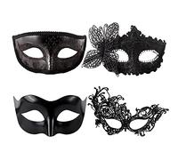 AYNKH Masques de mascarade 4PCS Black Venetian Party Eye Mask Sexy Dress-Up Accessories Lace Plastic Classic Zorro Style Mask for Couples Women and Men
