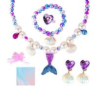 AYNKH Parure de Bijoux en Forme de Queue de sirène pour Fille avec boîte Cadeau, Collier, Bracelet, Boucles d'oreilles, Bague pour déguisement de Princesse, Cadeau de Noël, d'anniversaire
