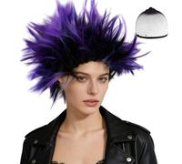 AYNKH Perruque Violette Hérissée, Perruque Courte Folle et Drôle pour Cosplay, Perruques Violettes pour Fêtes, Personnages d'Halloween, Thèmes de Fêtes, Festivals de Musique, Perruques Costumes