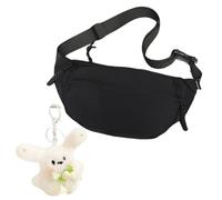 AYNKH Sac à Bandoulière, Pendentif de Poupée, Banane en Tissu Oxford, Petit Sac Croisé, Poitrine, Banane de Sport Homme et Femme, Adapté aux Voyages en Plein Air, Course à Pied, l'Ecole (black)