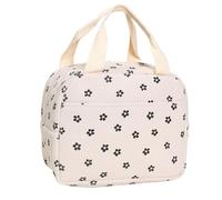 AYNKH Sac Isotherme Repas pour Filles - Motif Fleurs Blanc Cassé, Espace pour 2 Repas, Adapté aux Bento, Boîtes Rondes, Idéal pour l'École, les Déplacements