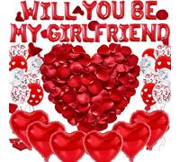 AYNKH Saint Valentin Décoration Ballons Romantiques, Will You Be My Girlfriend Lettres Ballons, Ballons Cœur Rouge avec Pétales de Roses, Décoration Amour pour Demande, Surprise, Anniversaire, Soirée