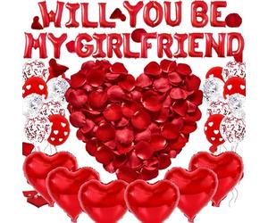 AYNKH Saint Valentin Décoration Ballons Romantiques, Will You Be My Girlfriend Lettres Ballons, Ballons Cœur Rouge avec Pétales de Roses, Décoration Amour pour Demande, Surprise, Anniversaire, Soirée