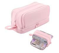 AYNKH Special Trousse Large Capacity Pencil with 4 Compartments for Girls Boys,Stationery Organiser,Office Makeup Bag Portable Trousse Scolaire for Teenage Adult Women Men,School Supplies (Pink)
