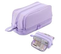AYNKH Special Trousse Large Capacity Pencil with 4 Compartments for Girls Boys,Stationery Organiser,Office Makeup Bag Portable Trousse Scolaire for Teenage Adult Women Men,School Supplies (Purple)